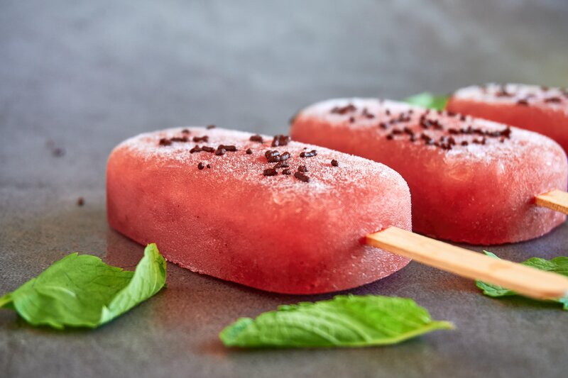 Watermelon and mint recipe popsicle. Healthy fruit watermelon ingredient list for the perfect ice cream