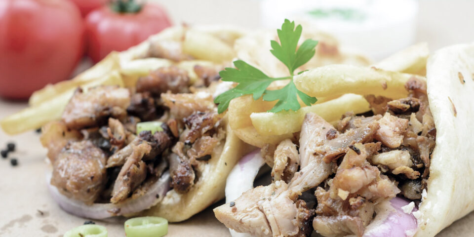 Healthy chicken fajitas paired with microwaved fries and Sherry